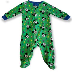 Disney Baby Boys Mickey Mouse Green Zip Up Footed Pajamas 6-9 Months
